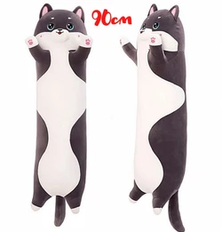 Большая мягкая плюшевая игрушка Длинный Кот Батон котейка-подушка Темно-серый 90 см