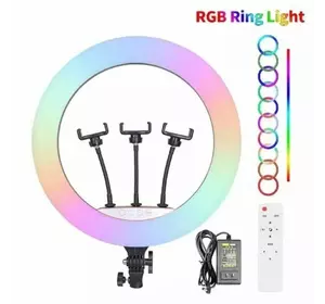 Кільцева LED лампа RGB Ring Fill Light 45 см сенсорне управління + пульт і три тримача для телефону